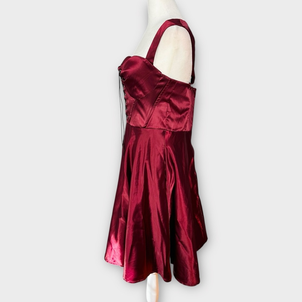 Unique Vintage Satin Corset Lace Up Dress Size L - Picture 4 of 9